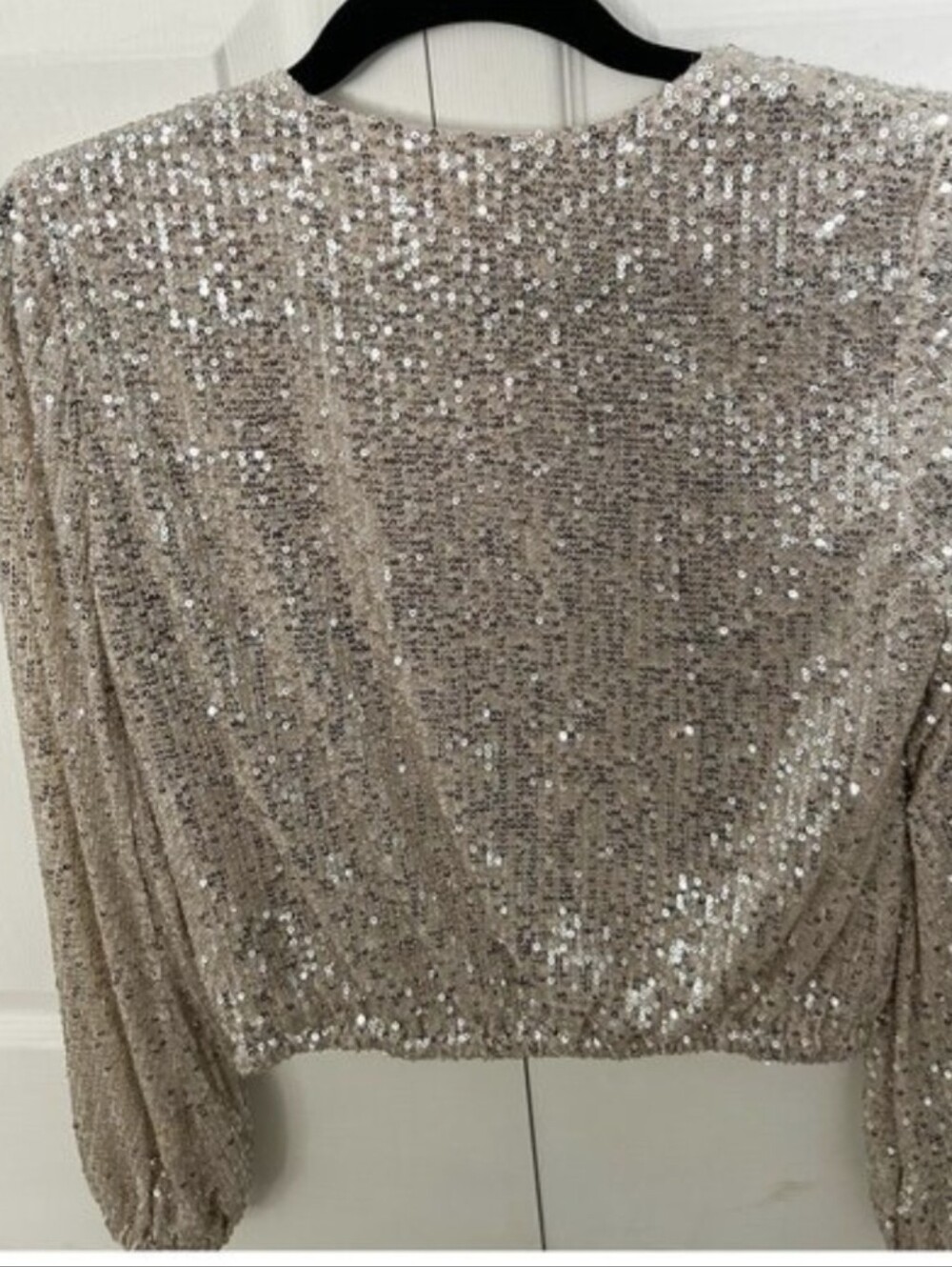 Pale Metallic Sequin Draped Wrap Top Plunging Neckline - Picture 4 of 7